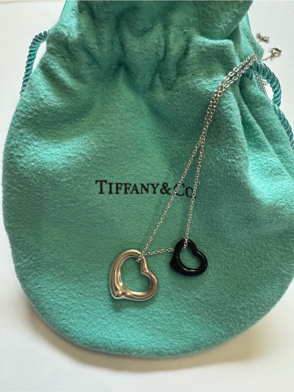 Tiffany & Co. Elsa Peretti Silver And Onyx Double Heart Necklace